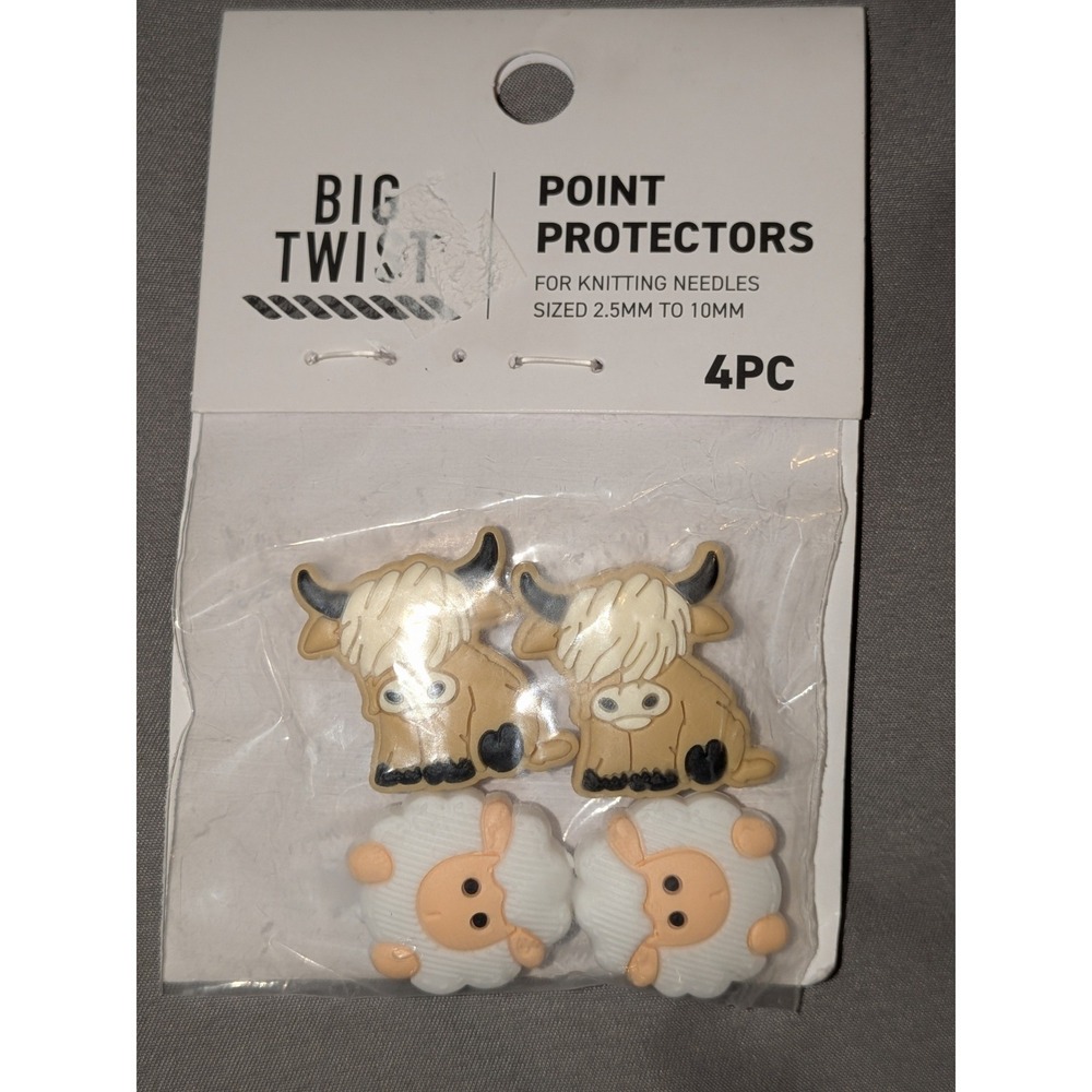 Big Twist Highland Cow Sheep Knitting Needle Point Protectors 4PC 2.5mm-10mm NEW